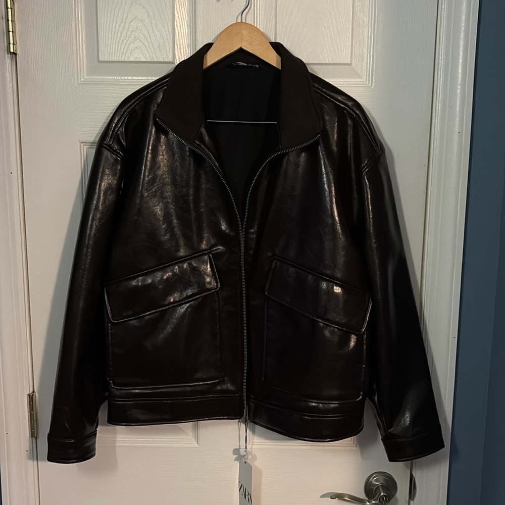 Zara Pleather oxblood/dark Maroon coat